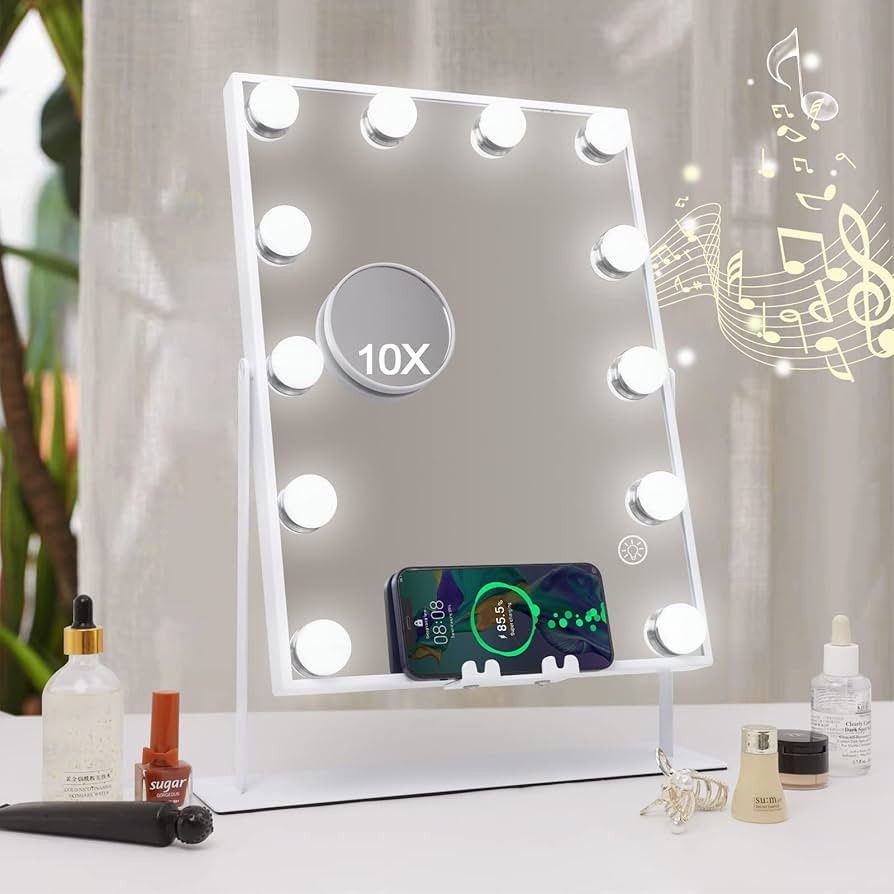 Hansong Bluetooth Vanity Makeup Mirror with Wireless Charging Hollywood Vanity Mirror with 12 Bul... | Amazon (UK)