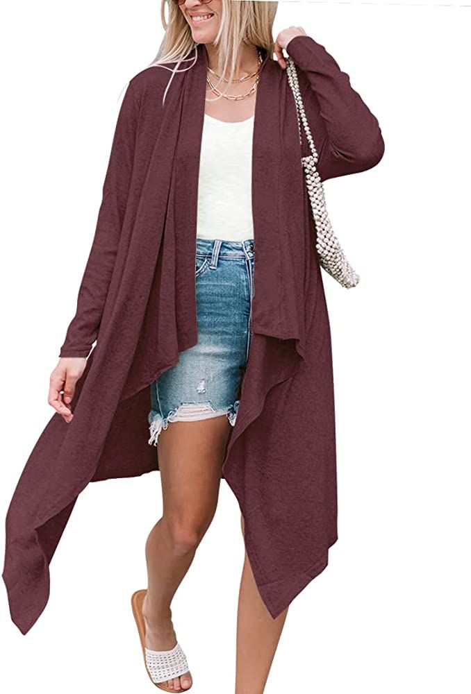 ANRABESS Women’s Long Sleeve Open Front Lightweight Drape Asymmetric Hem Knit Cardigan Casual L... | Amazon (US)