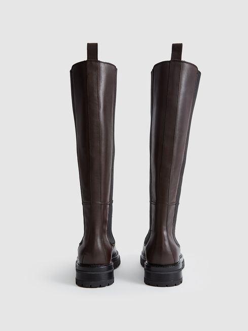 Reiss Chocolate Brown Theaknee Knee High Leather Boots | Reiss US