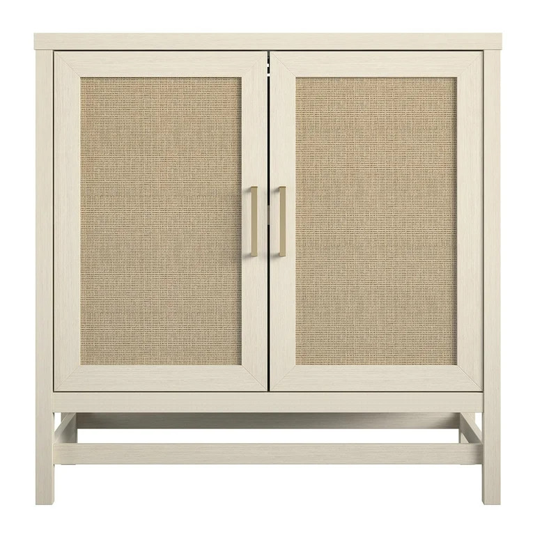 Ameriwood Home Lennon 2 Door Storage Cabinet, Ivory Oak and Faux Rattan - Walmart.com | Walmart (US)
