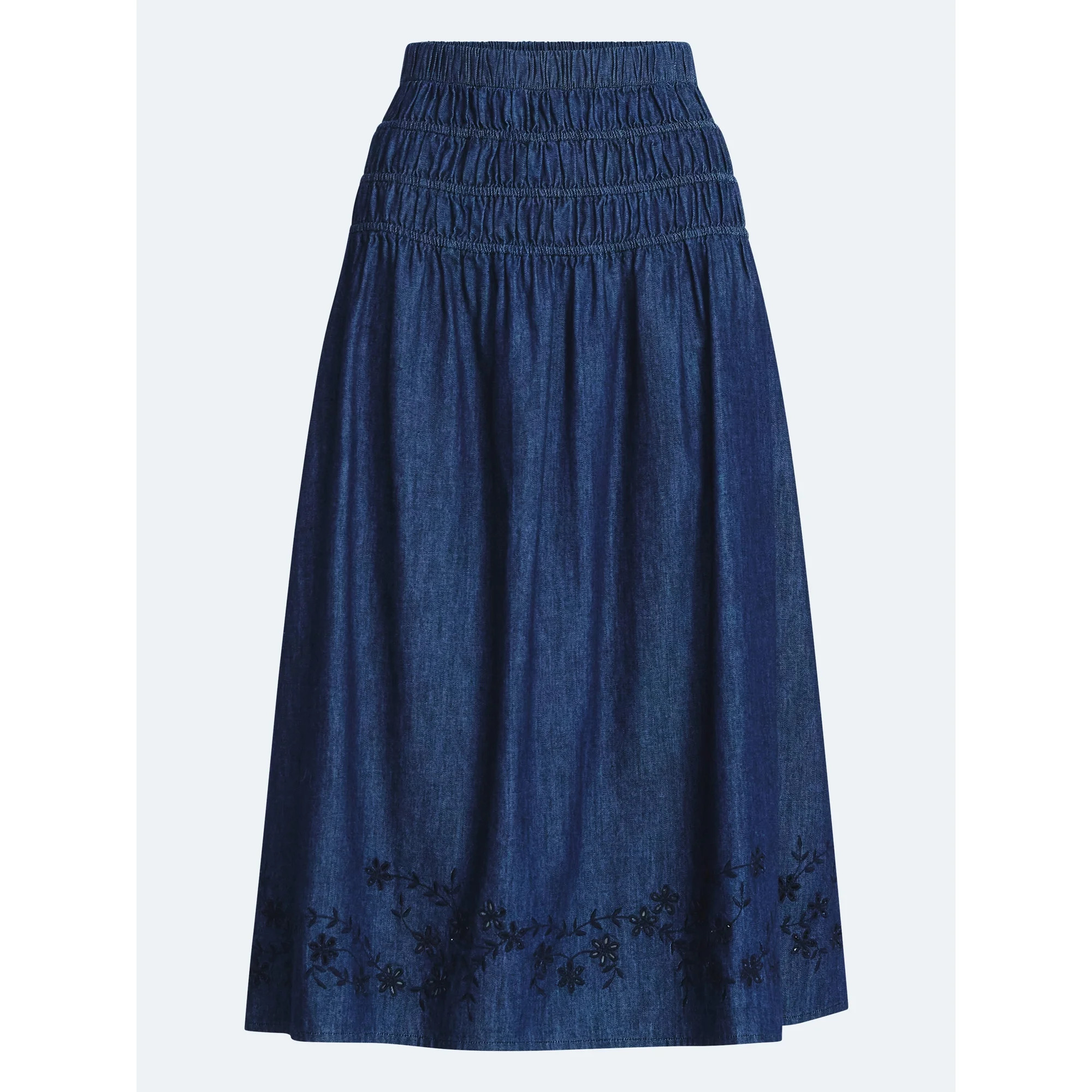 Free Assembly Women's and Women's Plus Embroidered Cotton Maxi Skirt with Smocked Waist, Sizes XS... | Walmart (US)