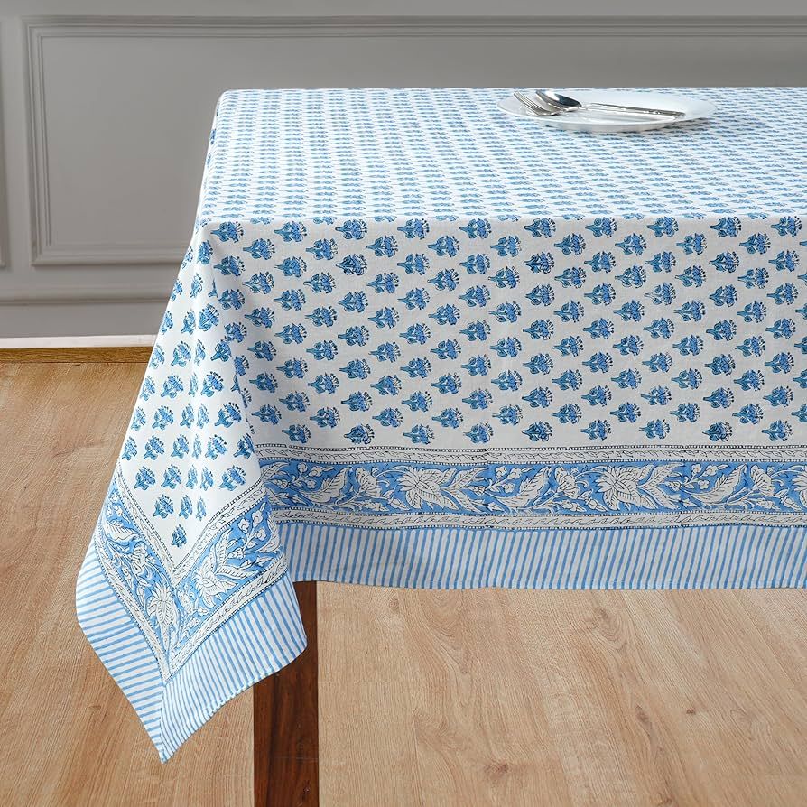 Apatite Blue And White Block Print Tablecloth | Amazon (US)