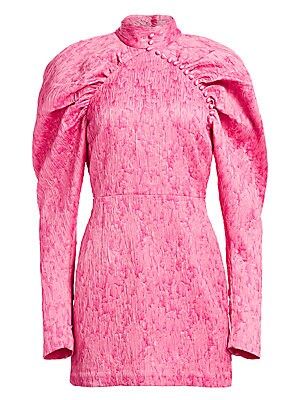 N.1 Jacquard Mini Puff-Sleeve Sheath Dress | Saks Fifth Avenue