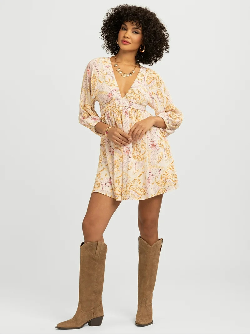 Jessica Simpson Women's Luella Smocked V-Neck Mini Dress, Sizes XS-XL | Walmart (US)