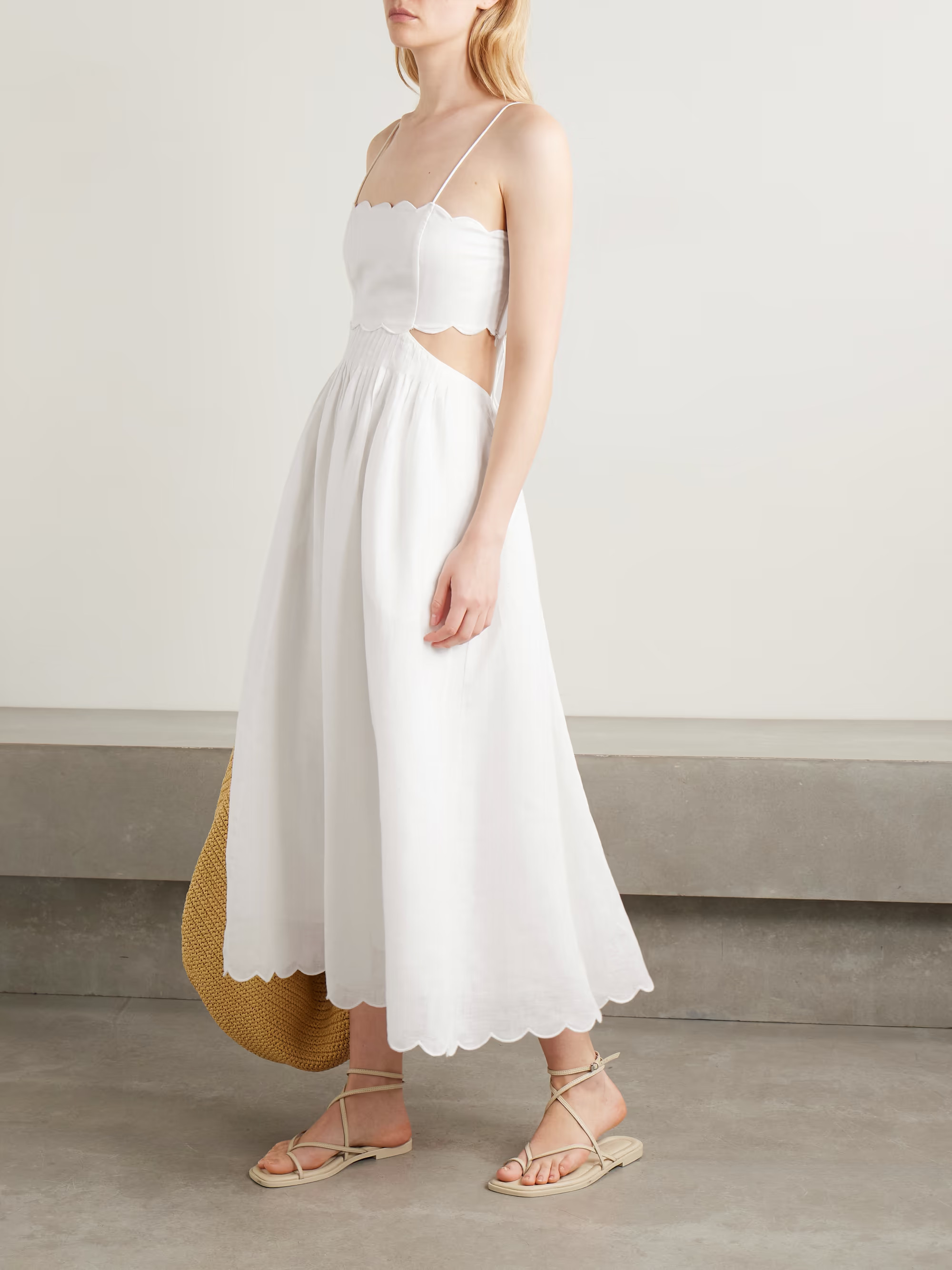 Rhiannon Midikleid aus Leinen-Voile mit Cut-outs, Falten und Wellenkanten | NET-A-PORTER (UK & EU)