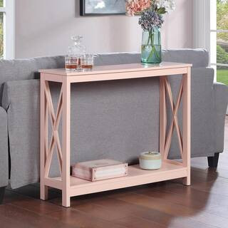 Oxford 39.5 in. Blush Pink Standard Rectangle MDF Top Console Table with Shelf | The Home Depot
