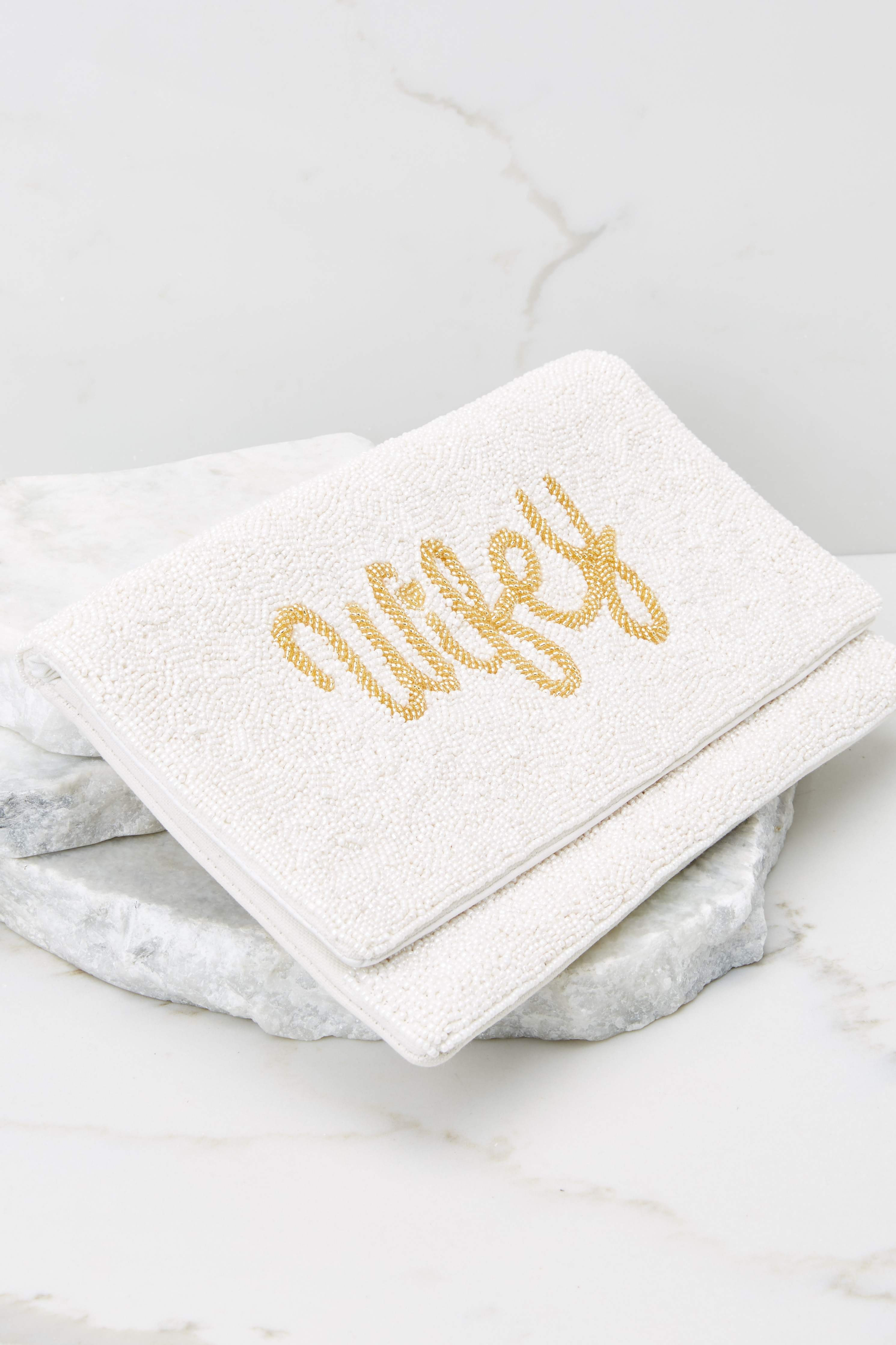 Happiest Day White And Gold Beaded Clutch | Red Dress 