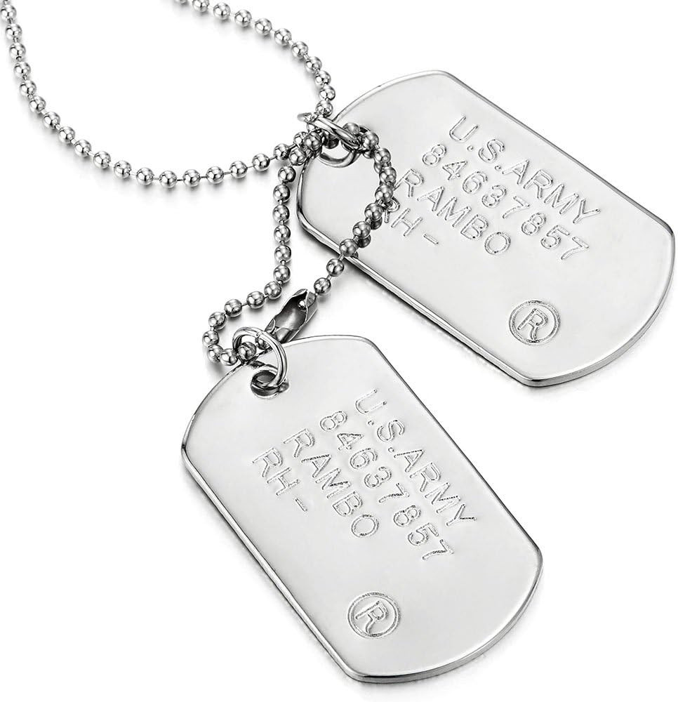 COOLSTEELANDBEYOND Classic Two-Pieces Mens Military Army Dog Tag Pendant Necklace with Ball Chain | Amazon (US)