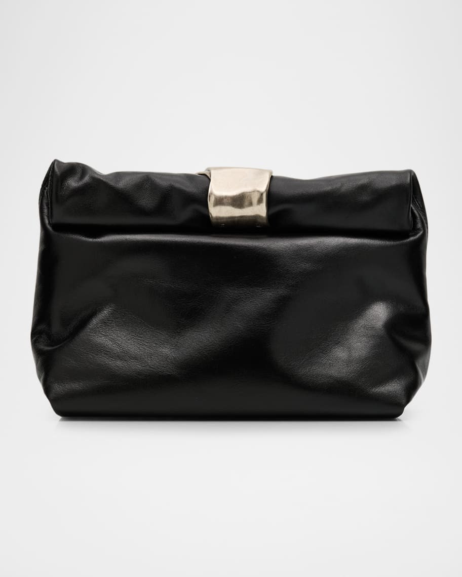 STAUD Rolled Cuff-Embellished Leather Clutch Bag | Neiman Marcus