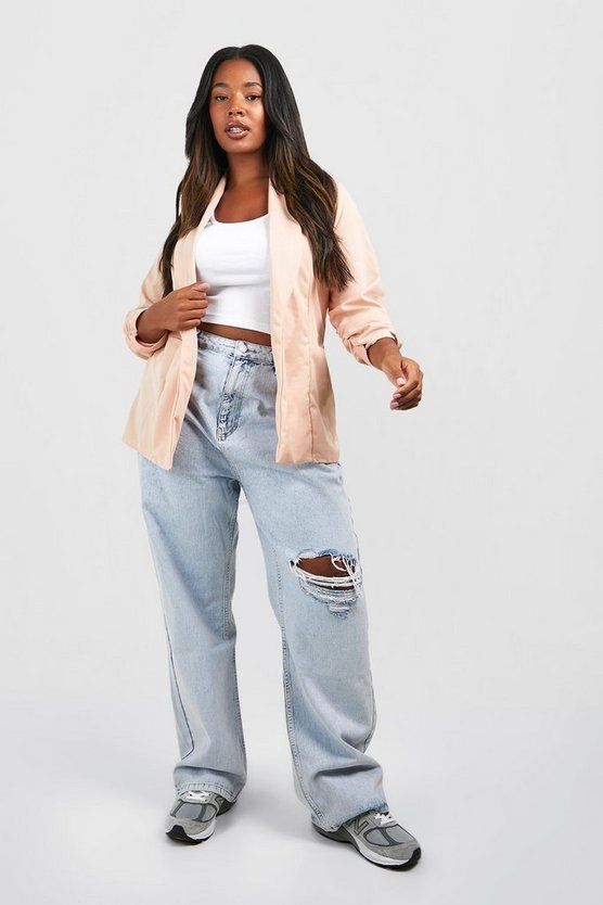 Plus Lapel Detail Ruched Sleeve Blazer | Boohoo.com (US & CA)