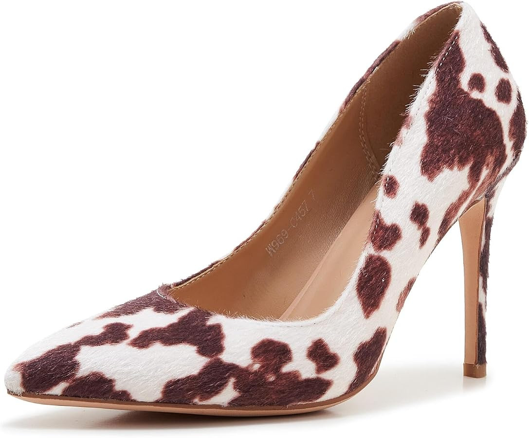Women\u2019s Cow Print Heels Pumps \u2013 Pointed Toe High Heel Dress Shoes for Party, Work, and ... | Amazon (US)