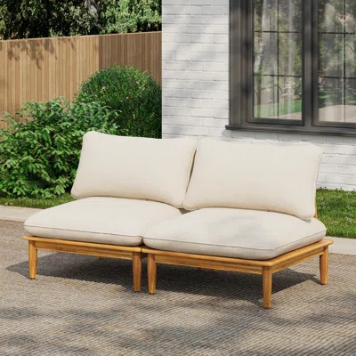 Willowcove Modern Rustic Acacia Wood 2-Seater Outdoor Sofa With Cushions | Wayfair North America