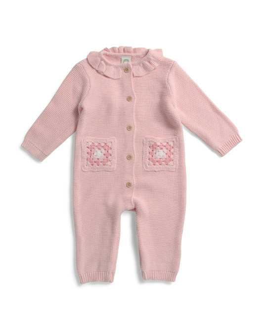 Newborn Girls Crochet Pocket Sweater Knit Coveralls | TJ Maxx