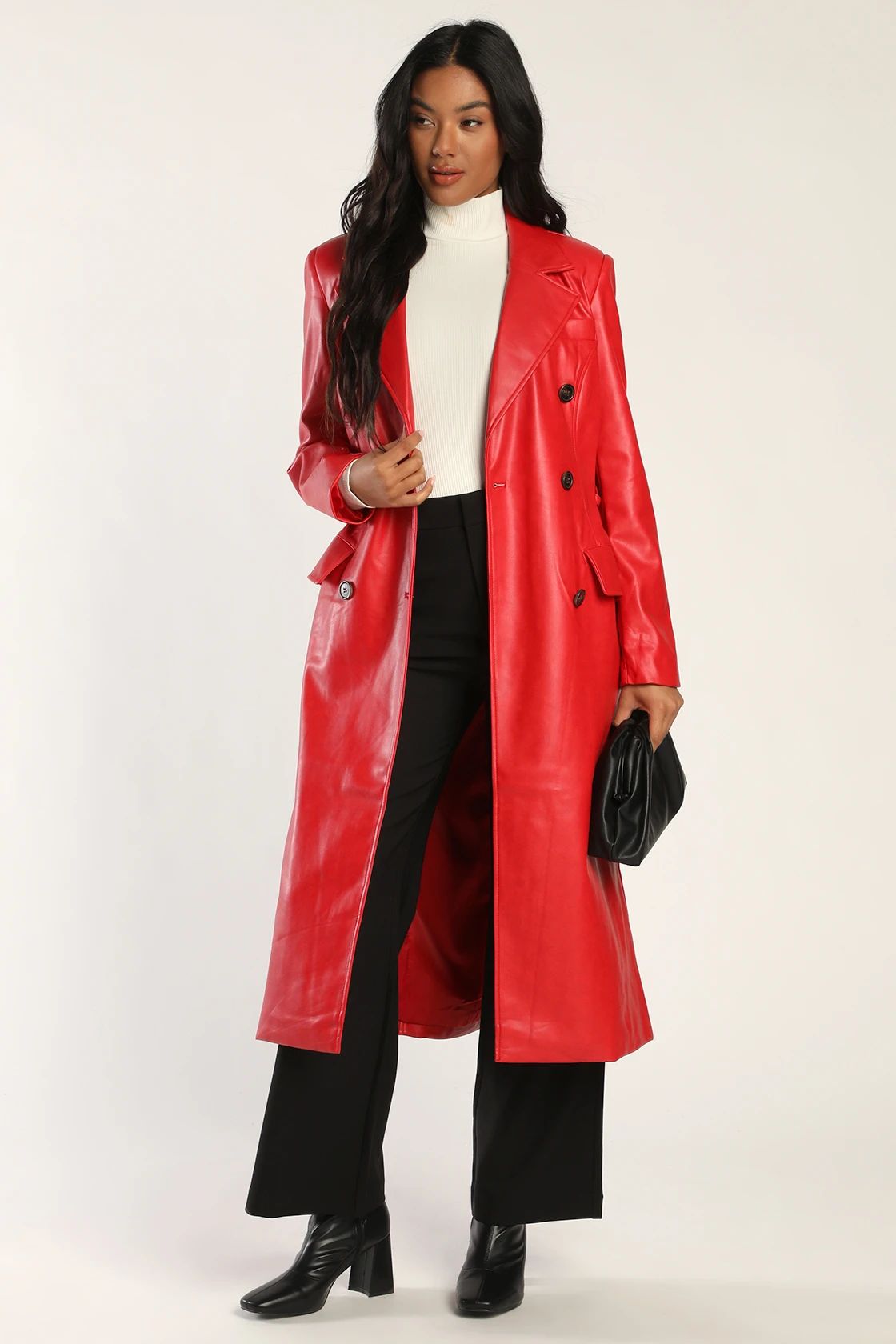Style Storm Red Vegan Leather Double Double-Breasted Coat | Lulus (US)