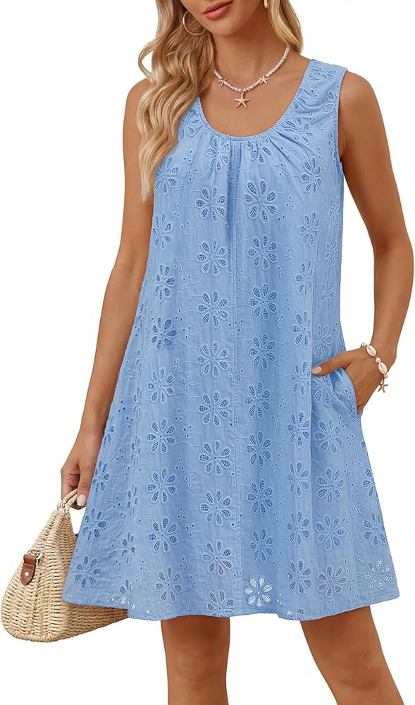 MEROKEETY Women's Summer Eyelet Hollow Out Sundress 2026 Sleeveless Swing A Line Boho Beach Vacat... | Amazon (US)