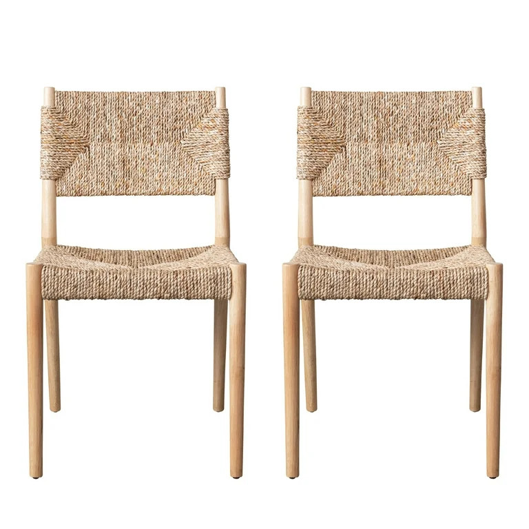 Creative Co-Op Woven Water Hyacinth and Rubberwood Chair, Natural, Set of 2 | Walmart (US)