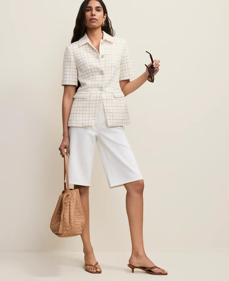 The Short Sleeve Cutaway Jacket in Metallic Tweed | Ann Taylor