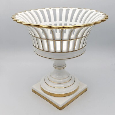 Vista Alegre Porcelain Basket Centerpiece Footed Reticulated Gilt Bowl Portugal   | eBay | eBay US