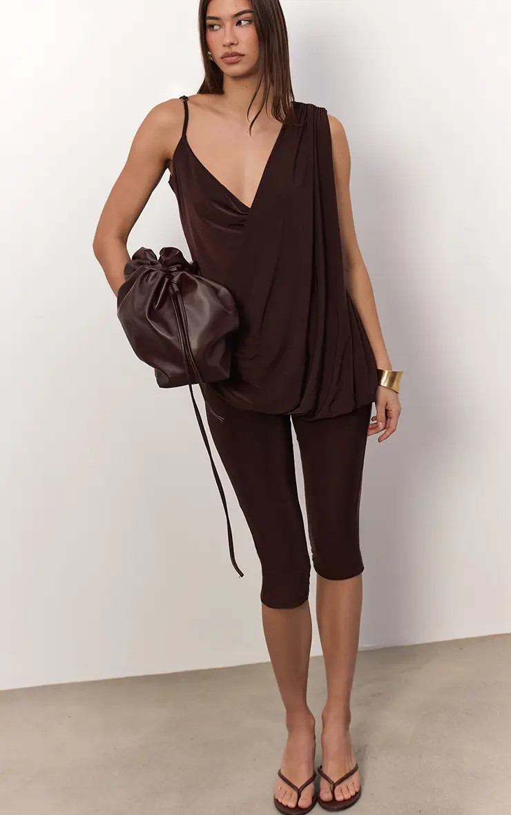 Chocolate Brown Slinky Capri | PrettyLittleThing UK