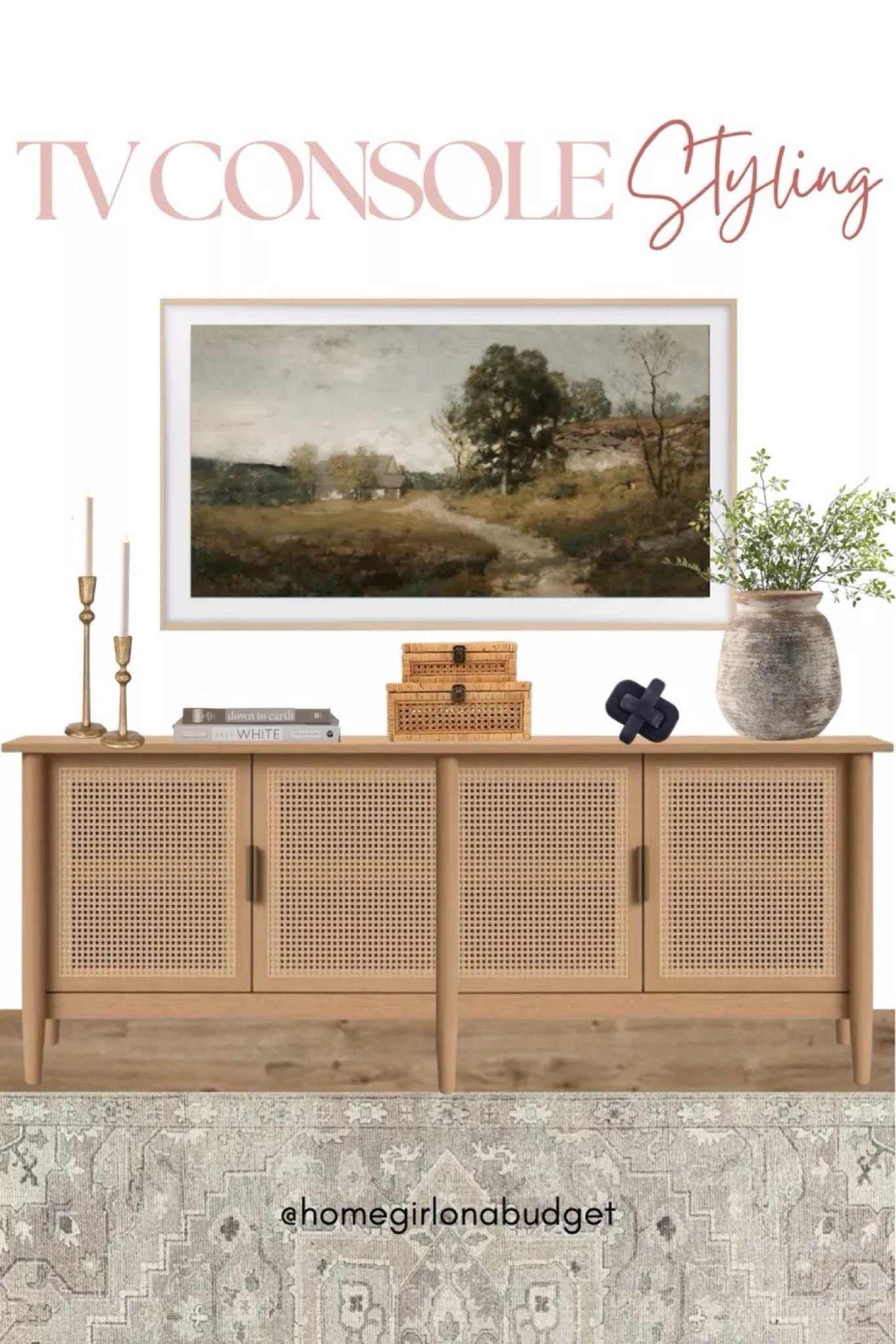 Tv console decor, mantle decor with tv, tv console table, tv stand decor, tv cabinet, frame tv art, tv frame, living room tv stand, console table styling, wood console table, media console, media stand, media cabinet, Amazon home finds, Amazon home decor, decorative boxes, decorative books, mantle styling, organic modern living room, (3/4)

#LTKstyletip #LTKfindsunder50 #LTKhome