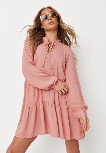 Rose Crinkle Tie Front Smock Dress | Missguided (US & CA)