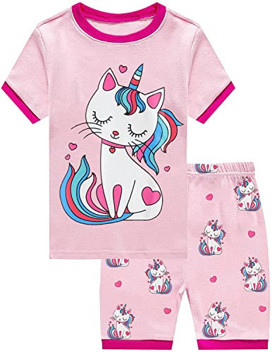 Little Hand Girls Kitty Pajamas Kids & Toddler Pink Pyjamas 100% Cotton Cat Pjs Short Sleeve Summer Sleepwear 4t | Amazon (US)