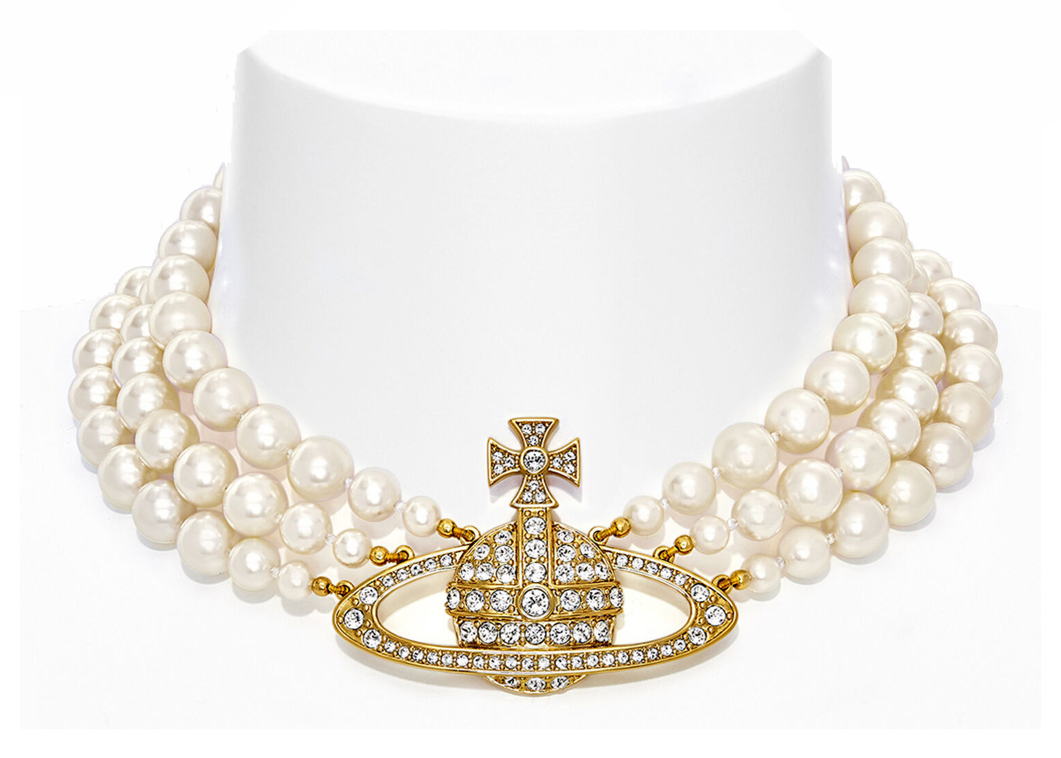 Vivienne Westwood Choker Three Row Pearl Bas Relief Gold | StockX