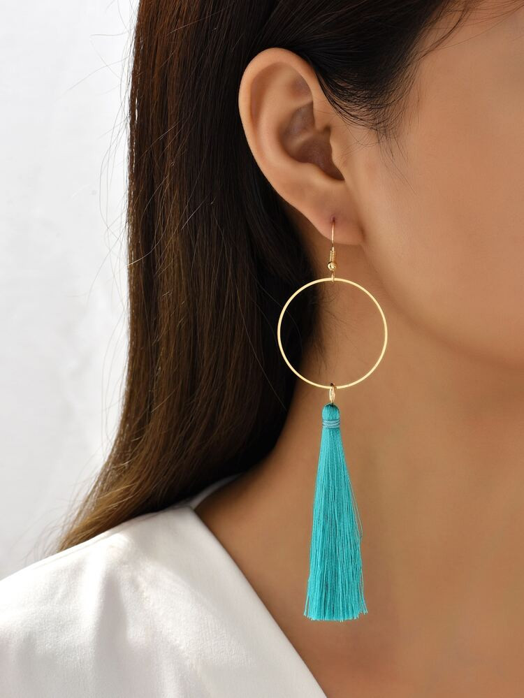 Circle & Tassel Drop Earrings | SHEIN