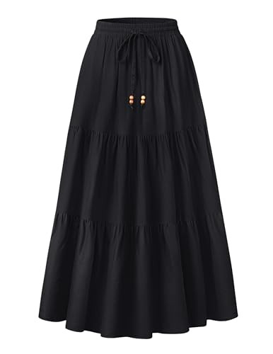 HAEOF Women's Summer Boho Maxi Skirt A-Line Flowy Ruffle Tiered Elastic High Waist Beach Long Ski... | Amazon (US)