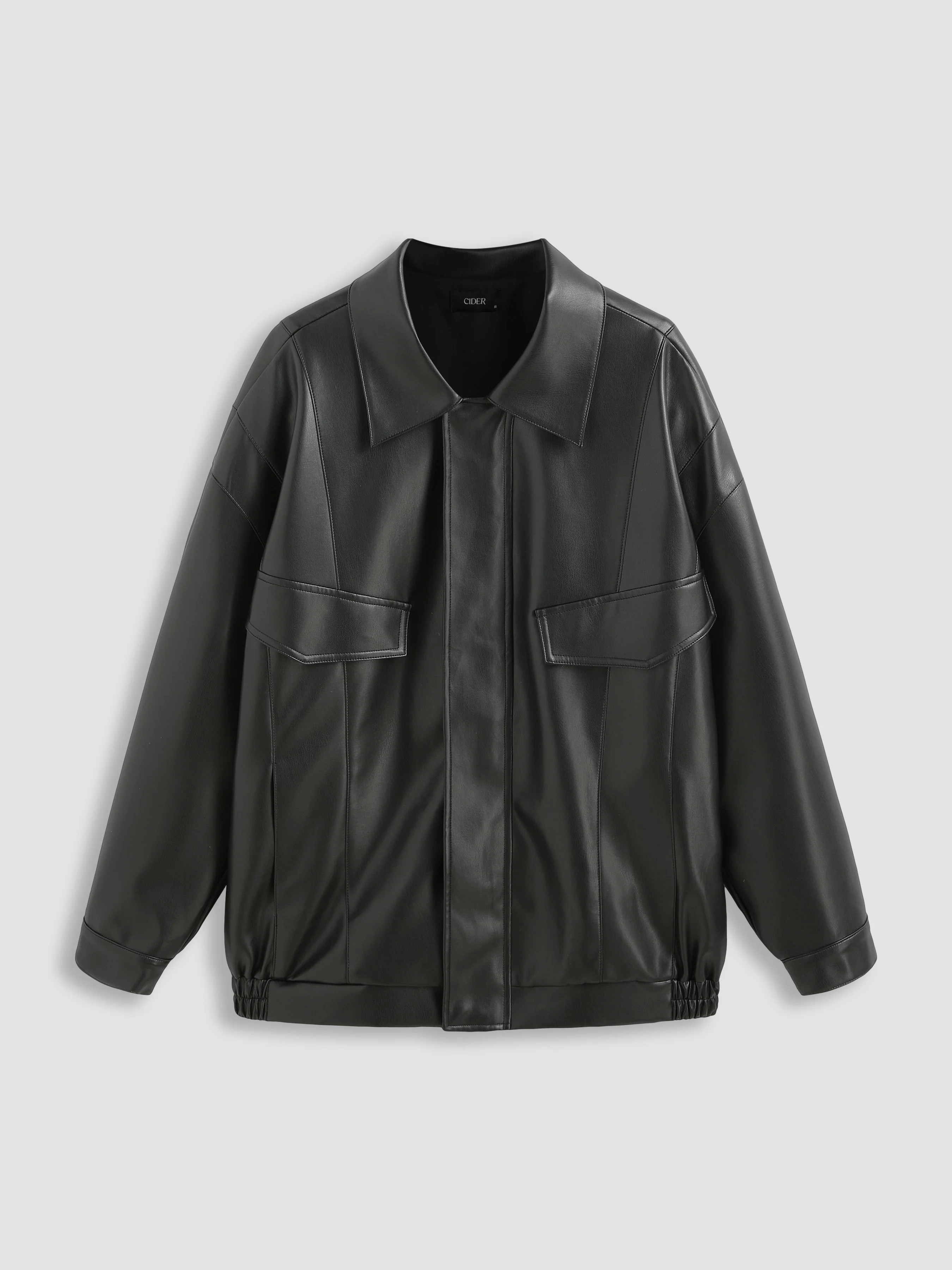 Faux Leather Zip Through Faux Leather Utility Jacket For Daily Casual Work | Cider