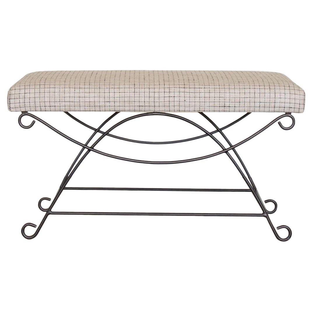 Panoplie Iron Loop Bench, Linen Check | 1stDibs