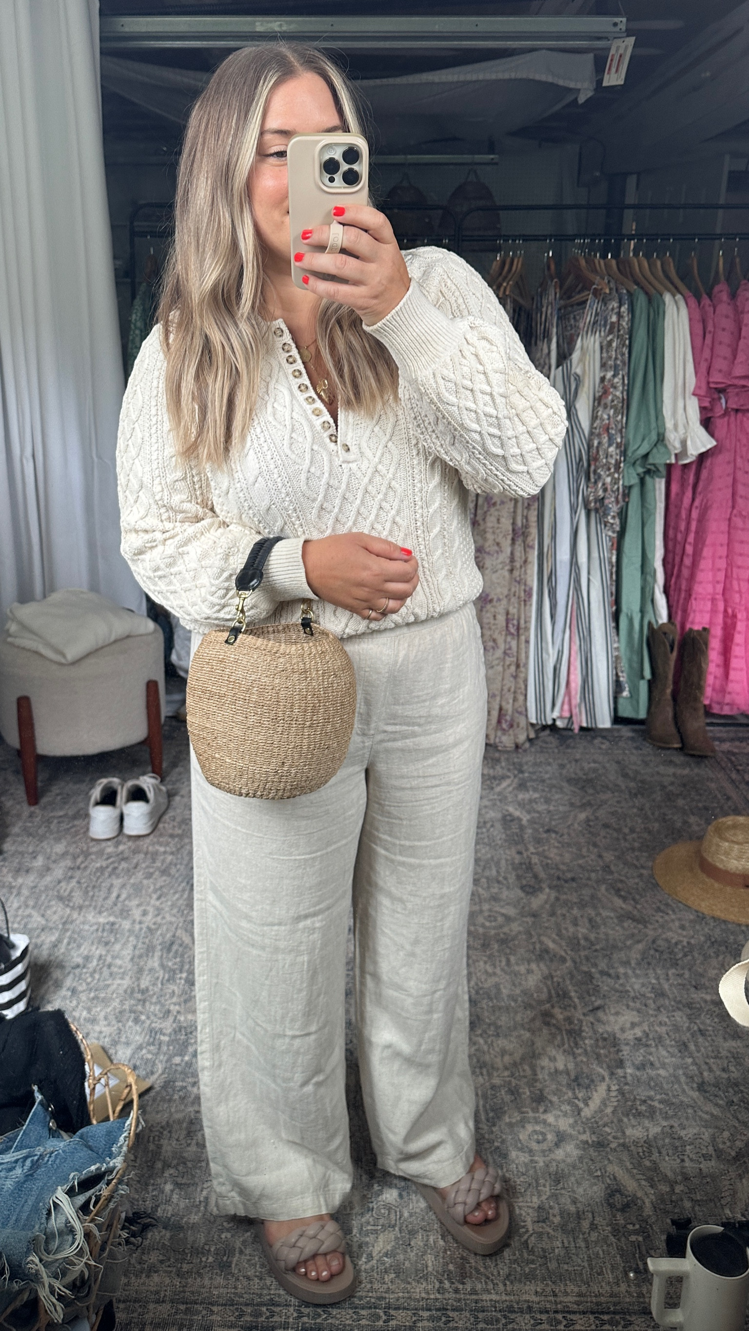 Sweater- tts or size up one for more room ( i wear a large). Pants true to size ( im 5’3) 