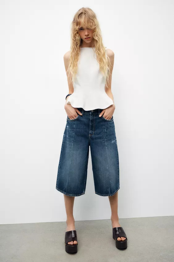 TRF MID-RISE DENIM JORTS | Zara US