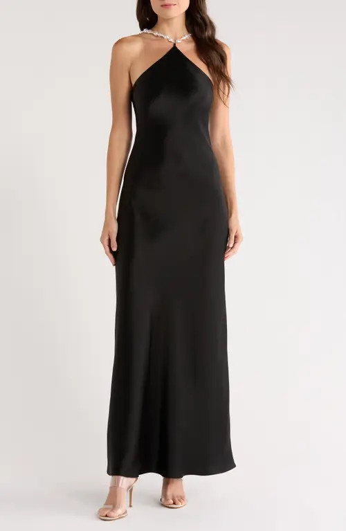 STAUD Cadence Sleeveless Satin Maxi Dress in Black at Nordstrom, Size 6 | Nordstrom