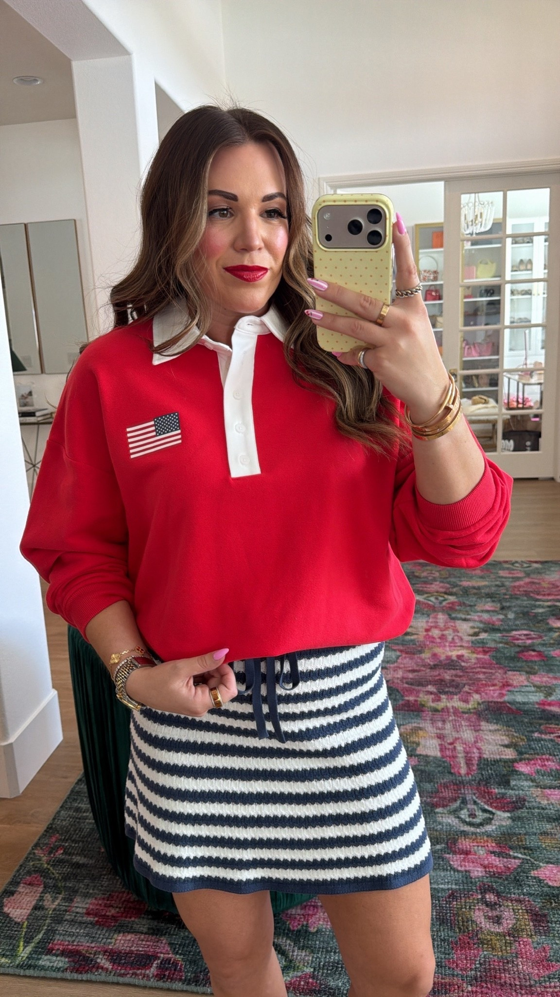 curvy midsize 4th of July outfit! wearing size medium in top (runs big!) and striped skirt

#LTKSeasonal #LTKMidsize