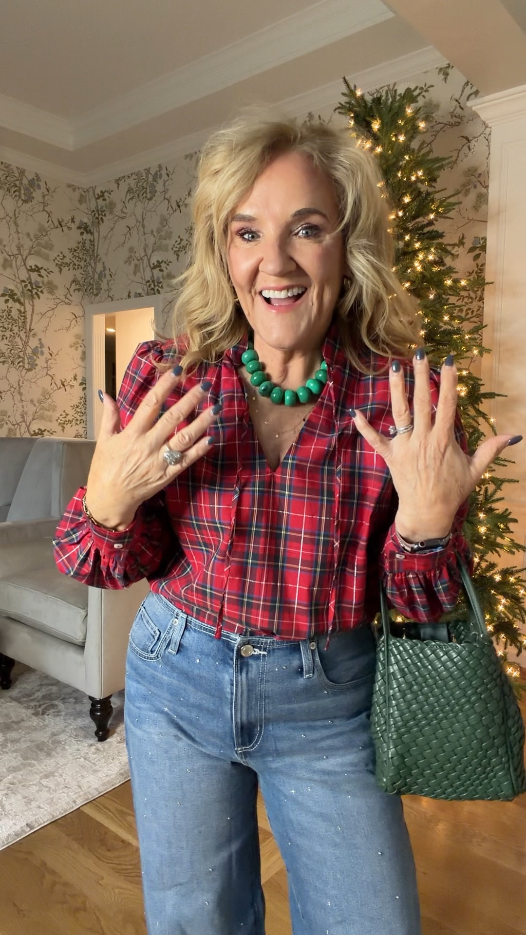 Top size medium teapot good quality. Cut the toes off and it worked just fine 
Jeans size medium 
Green Bauble bar chunky necklace is so fun 
Green bag so excited for this new color 

#LTKFindsUnder100 #LTKOver40 #LTKHoliday
