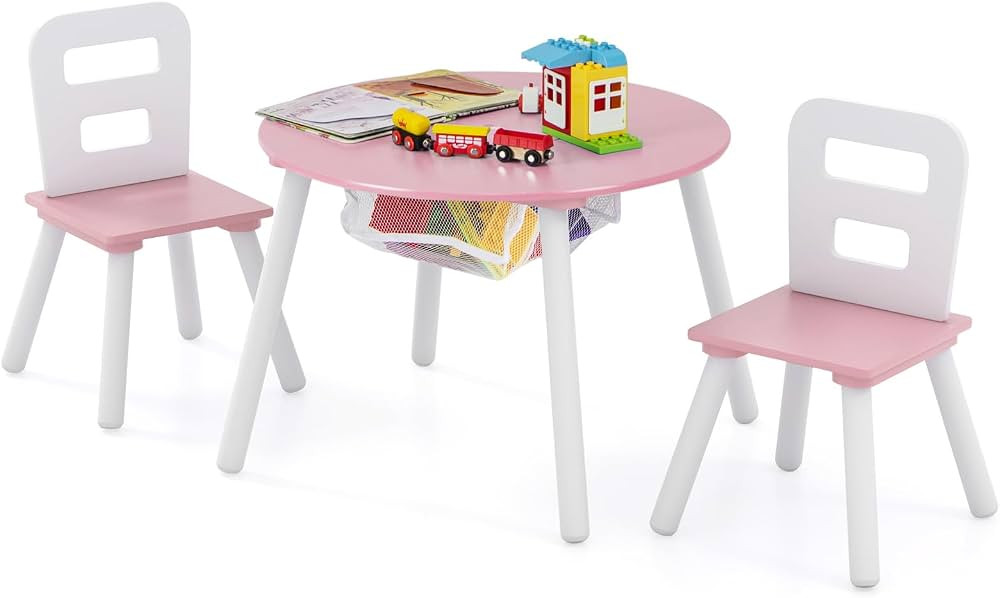 Costzon Kids Table and Chair Set, Wood Activity Table w/Center Mesh Storage, Children Furniture G... | Amazon (US)