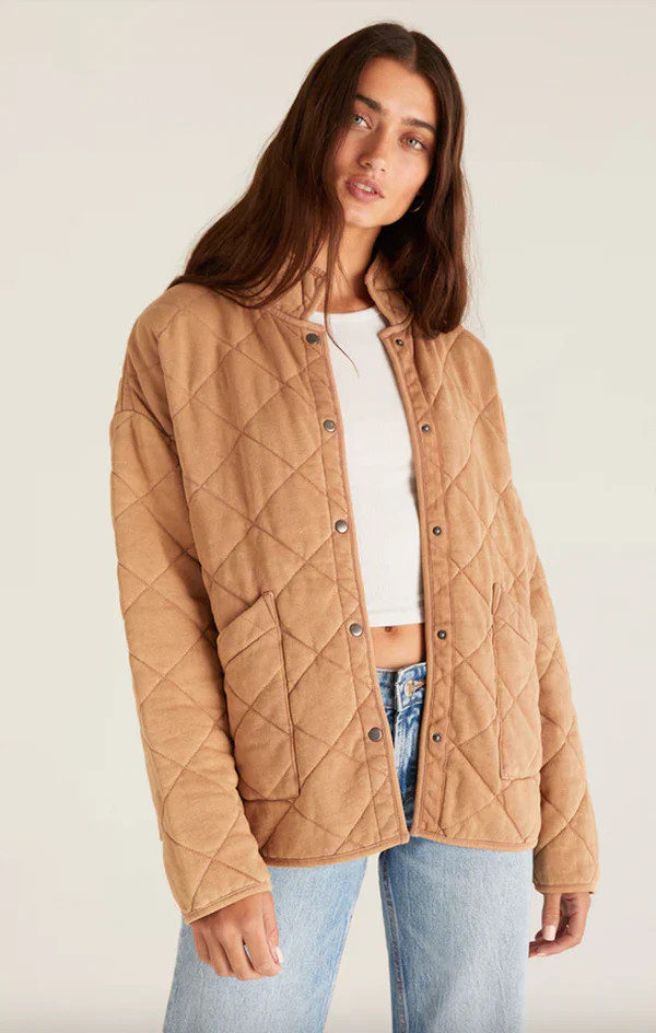 Z SUPPLY MAYA KNIT DENIM JACKET IN WASHED TAN | Indigeaux Denim Bar & Boutique
