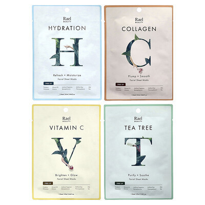 Rael, Cycle Synced Beauty Mask Set, 4 Sheets, 0.84 fl oz (25 ml) Each | iHerb