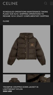 CELINE PARIS TRIOMPHE CROPPED DOWN JACKET IN LIGHTWEIGHT NYLON 2W661901V.19CO  | eBay | eBay US