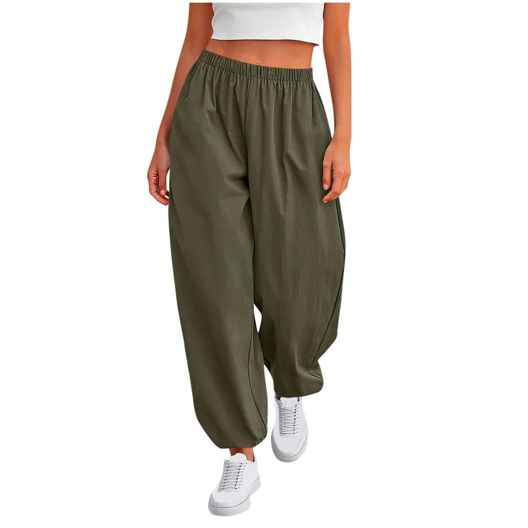 Womens High Waisted Wide Leg Balloon Pants Elastic Cuff Pull On Barrel Trousers Summer Lightweigh... | Walmart (US)
