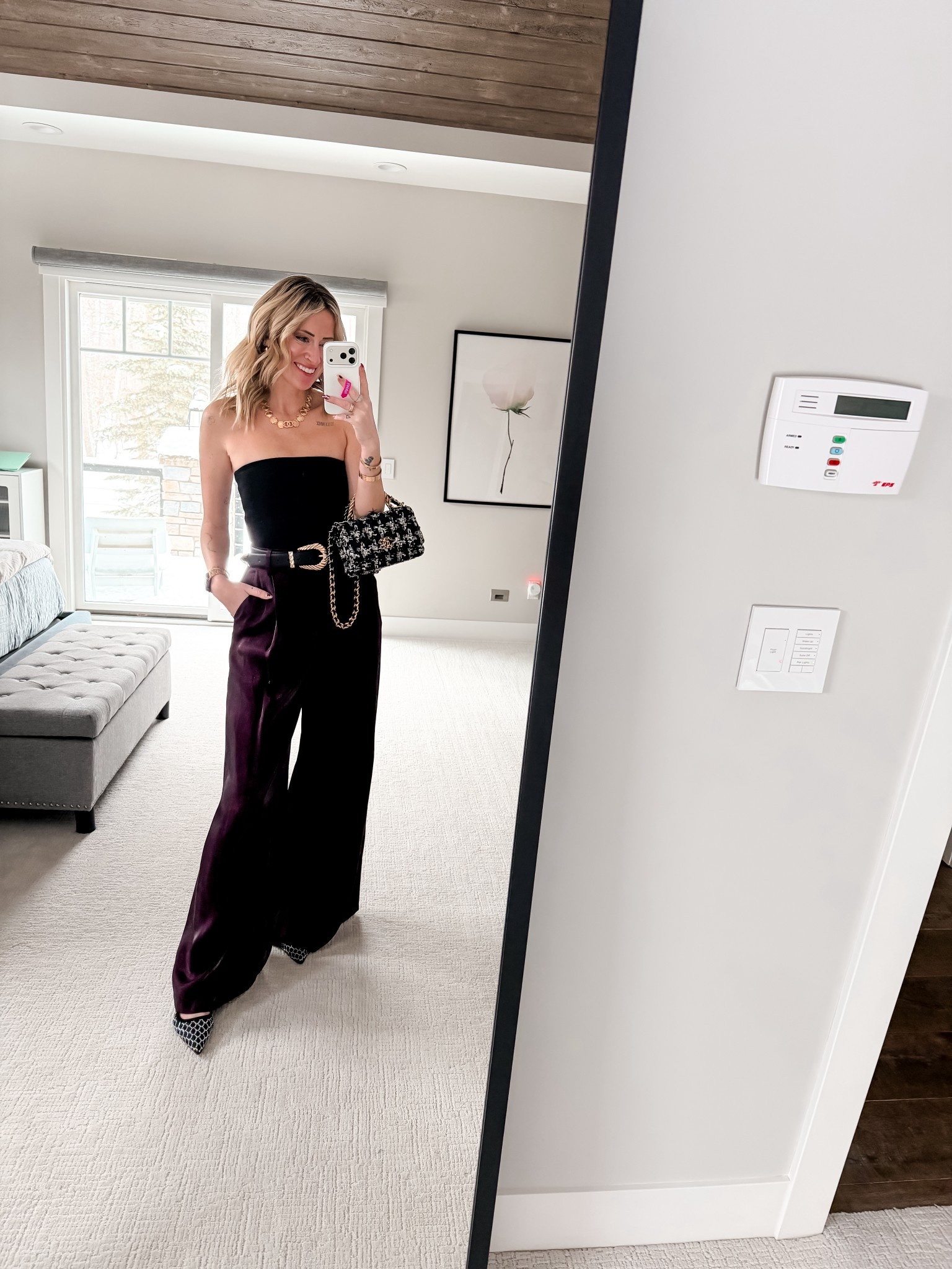 Winter date night style from zara 
Wide leg purple pants 