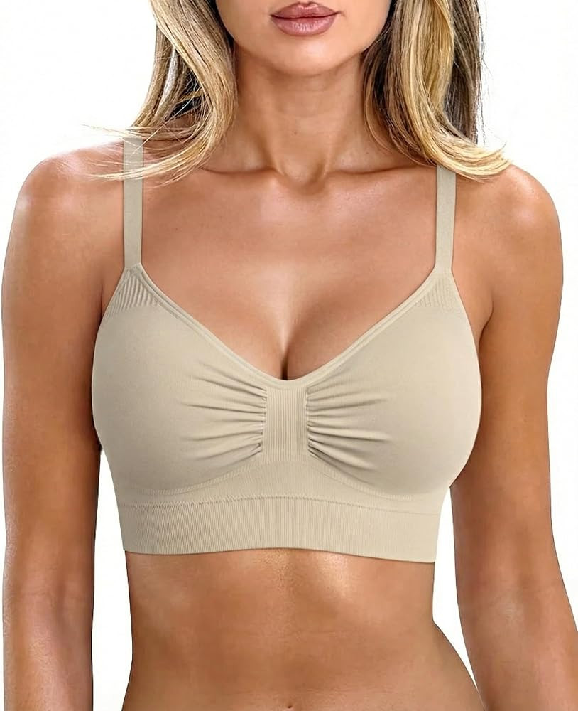 OQQ Womens Scoop Neck Bras Wireless Longline Bra with Adjustable Straps Soft Stretch Sports Bra | Amazon (US)