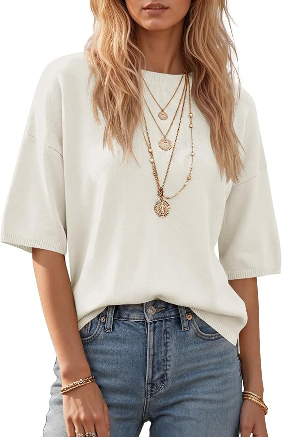 Short Sleeve Sweaters for Women Summer Lightweight Knit Trendy Pullover Sweater Casual Oversized ... | Amazon (US)