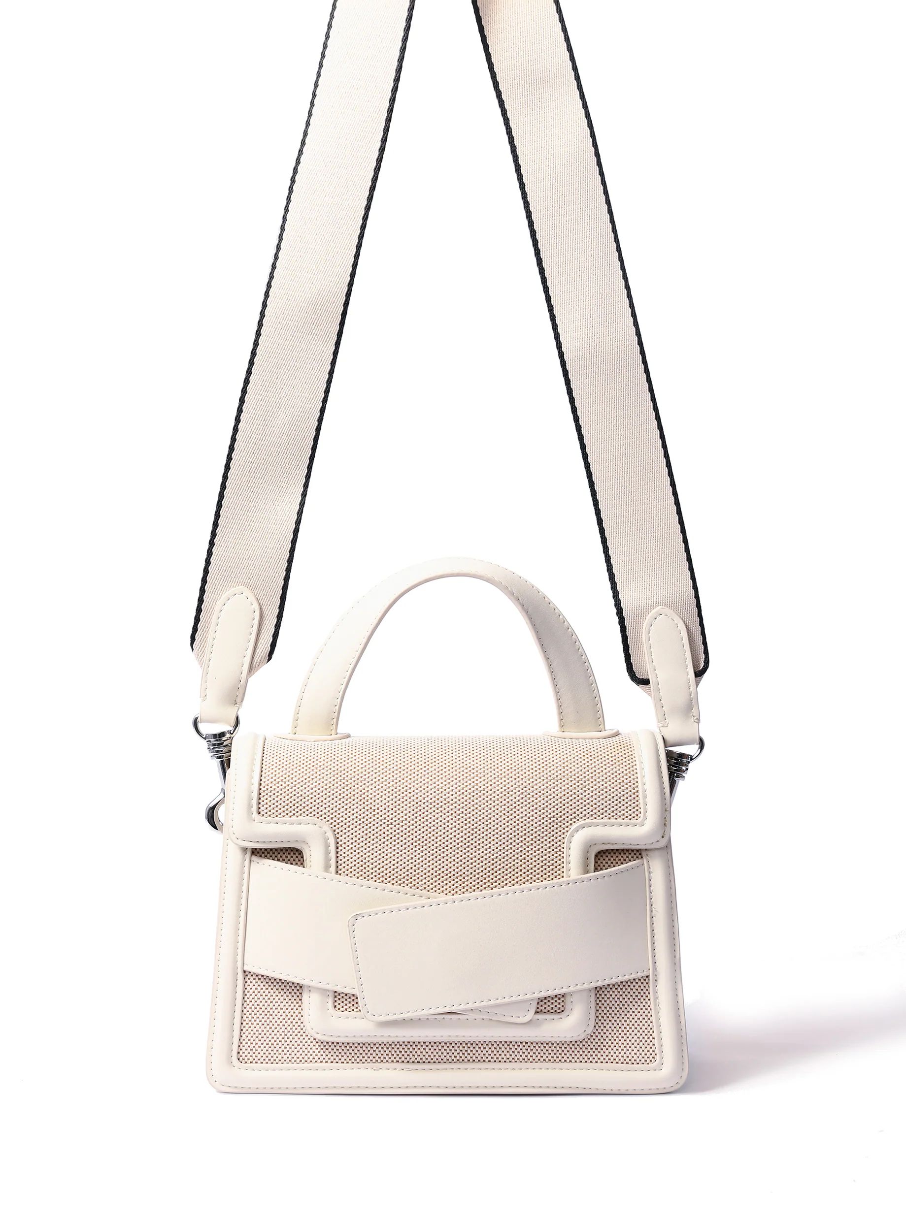 Evelyn Bag in Canvas and Genuine Leather, White | Bob Ore Blue Collection