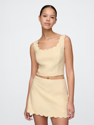 Linen-Blend Scalloped Cropped Top | Gap (US)