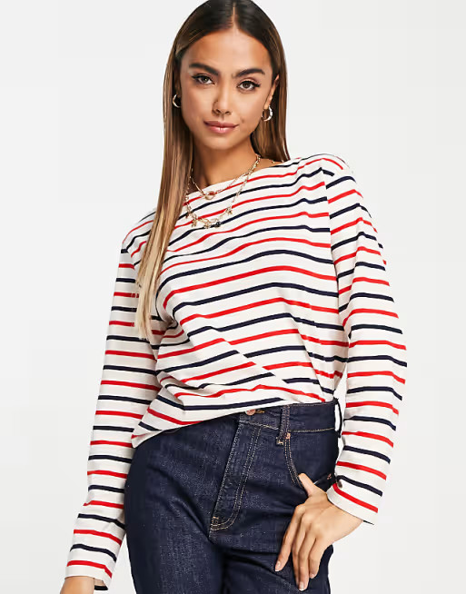 & Other Stories cotton long sleeve top in red and blue stripe print | ASOS (Global)