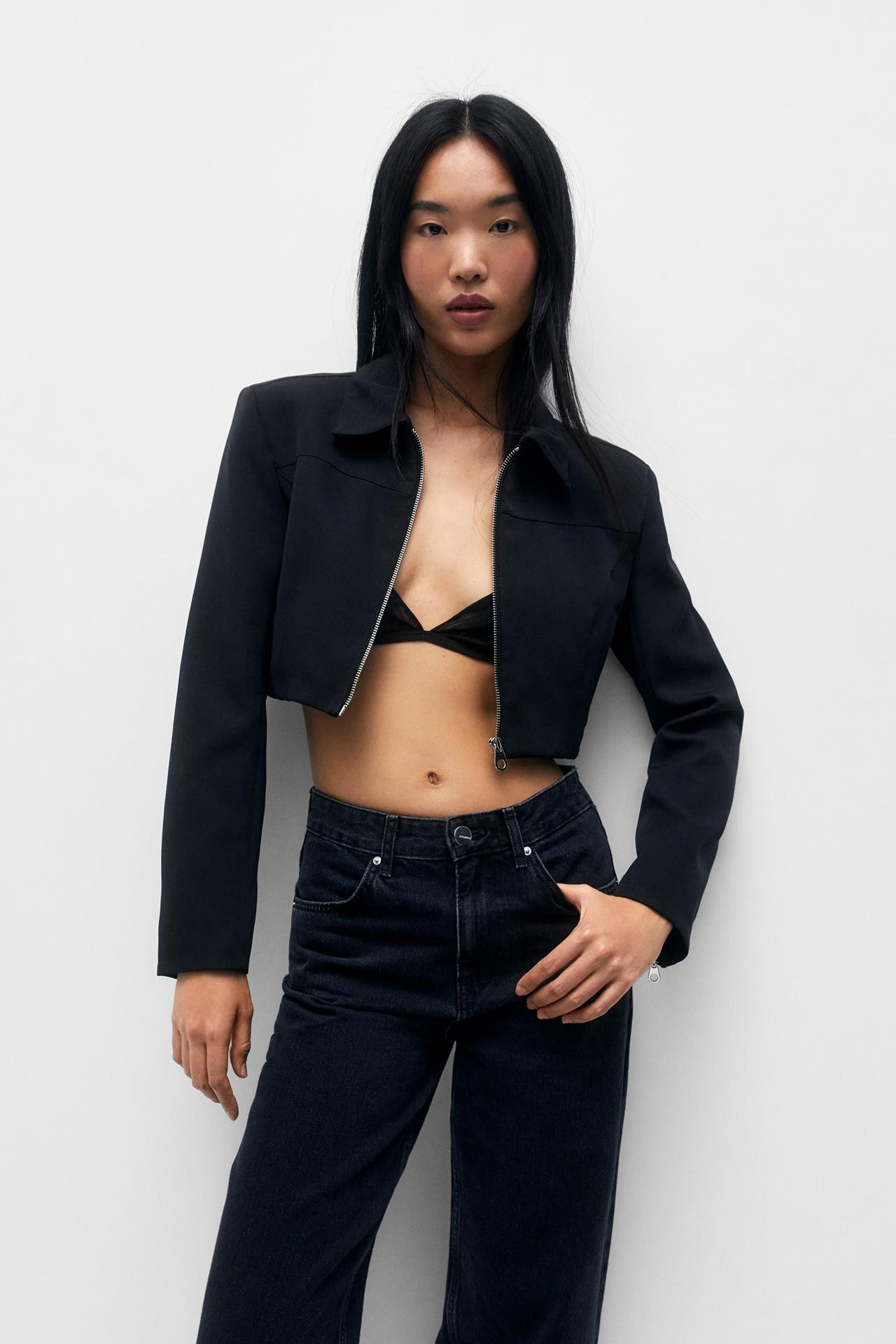 Cropped jacket with zip | PULL and BEAR UK