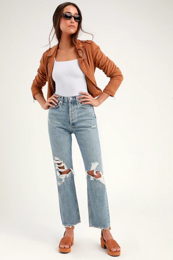 '90s Mid Rise Light Wash Distressed Jeans | Lulus (US)