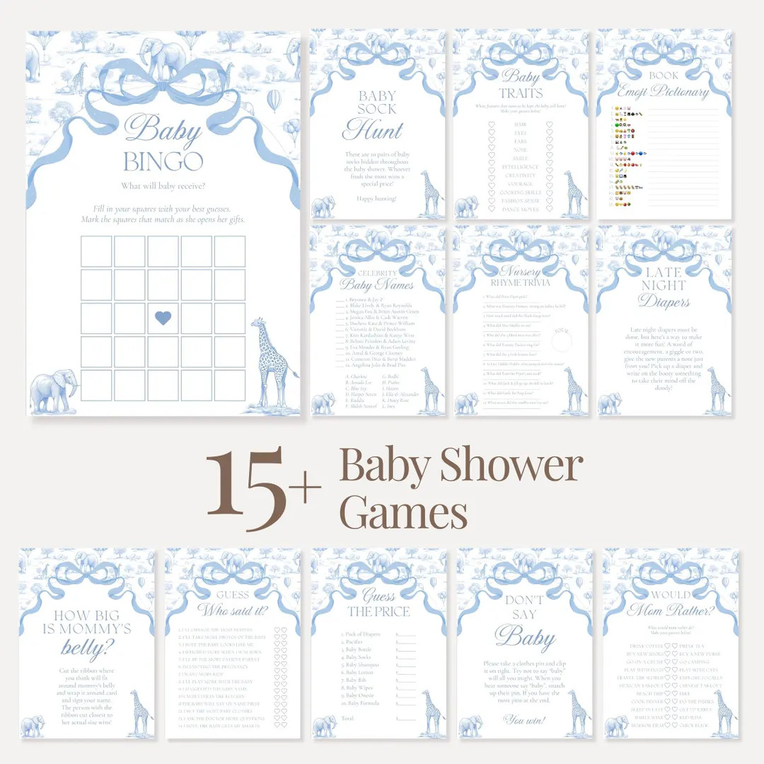 Blue Toile Baby Shower Game Bundle Chinoiserie Baby Shower Game Template Editable Canva Baby Show... | Etsy (US)